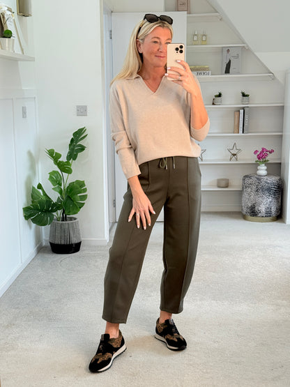 Khaki Cropped Carrot Leg Jogger