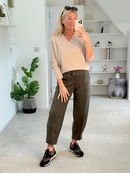 Khaki Cropped Carrot Leg Jogger