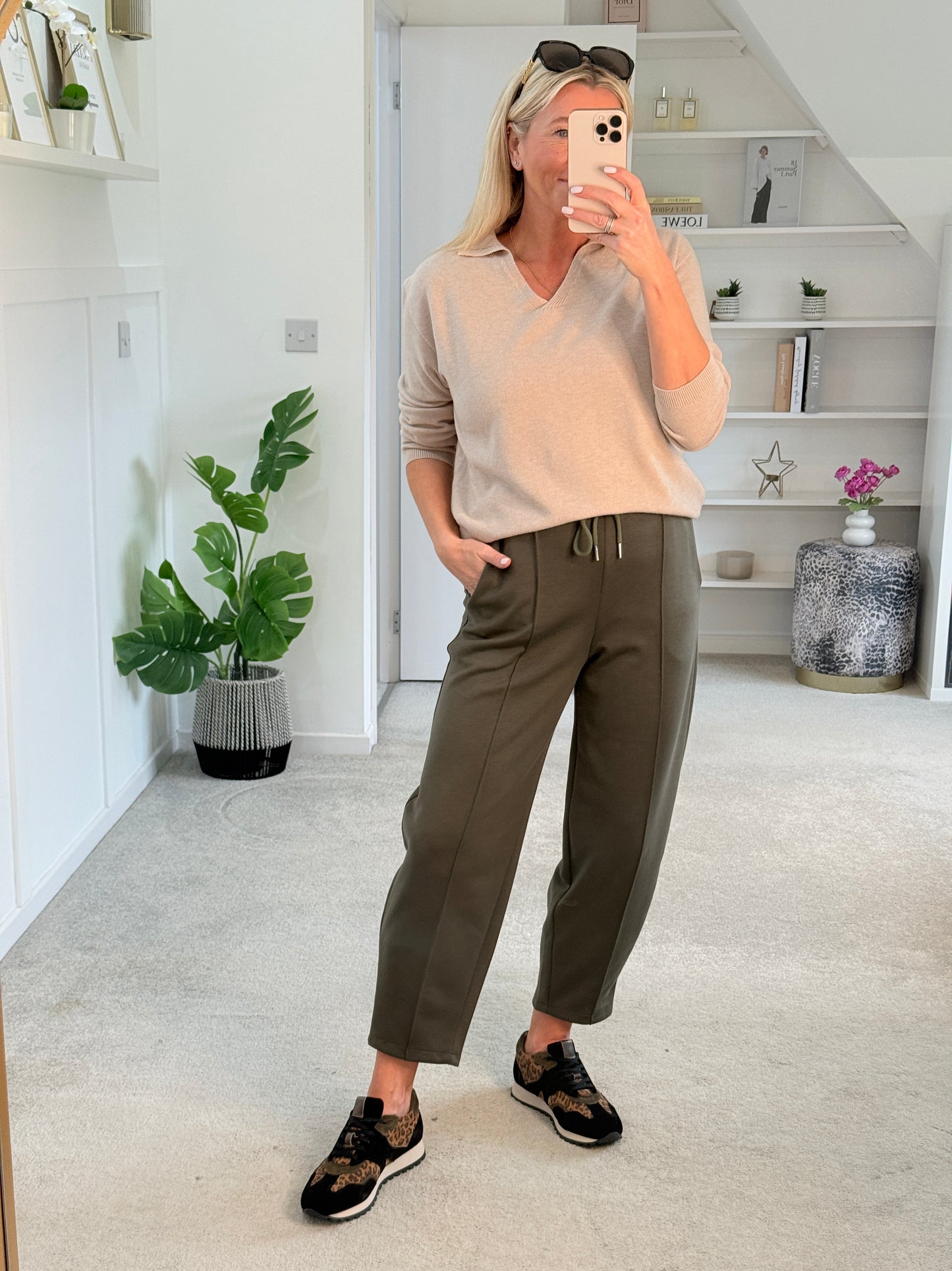 Khaki Cropped Carrot Leg Jogger