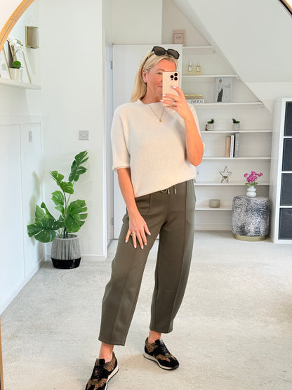 Khaki Cropped Carrot Leg Jogger
