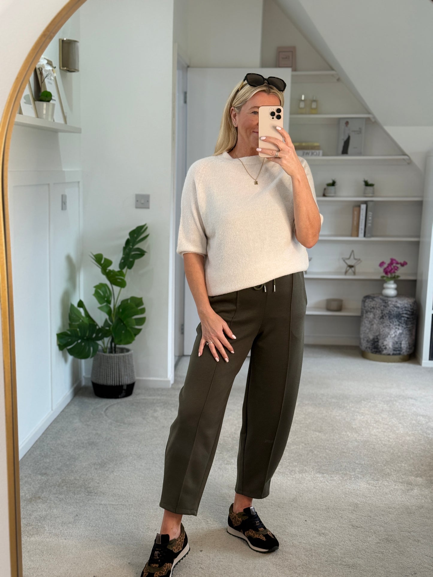 Khaki Cropped Carrot Leg Jogger