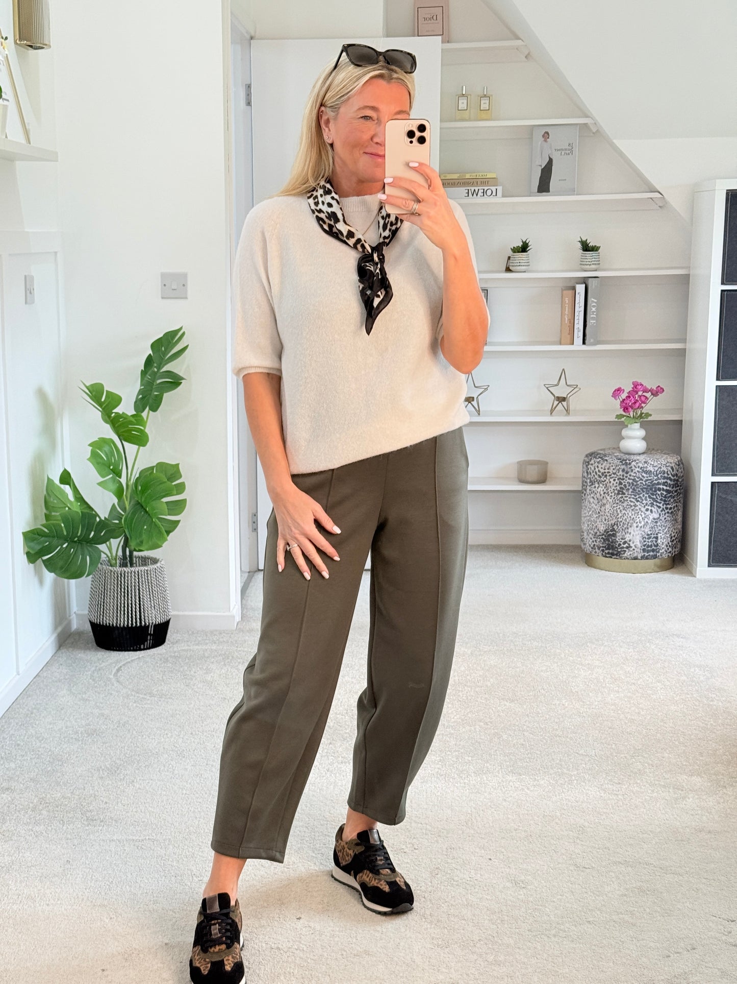 Khaki Cropped Carrot Leg Jogger