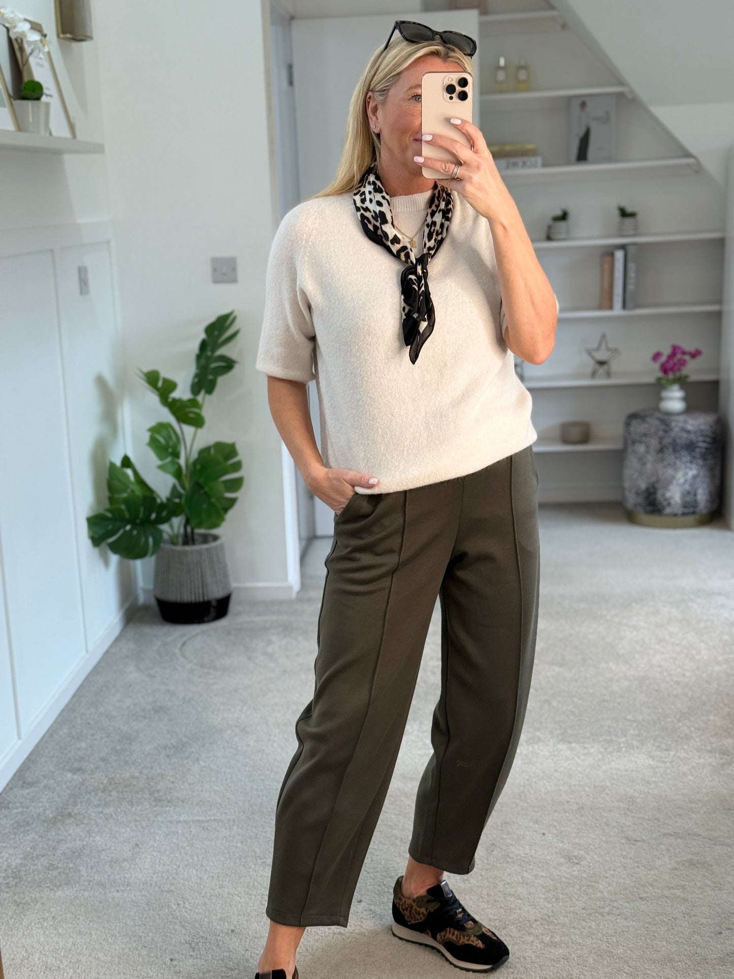 Khaki Cropped Carrot Leg Jogger