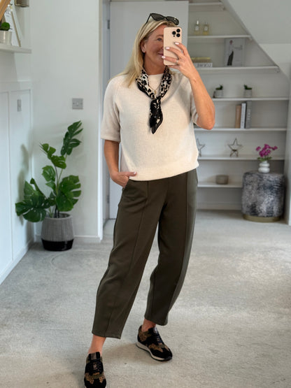 Khaki Cropped Carrot Leg Jogger