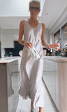 Silver Satin Slip Dress