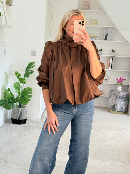 Coffee Chloe Puff Sleeve Jacket