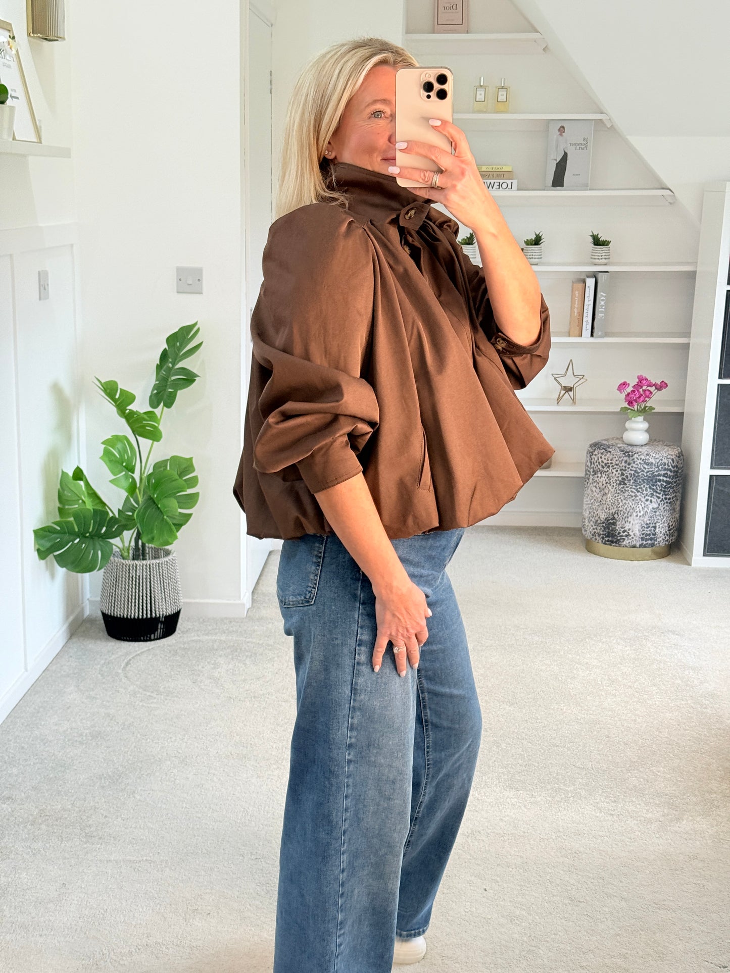 Coffee Chloe Puff Sleeve Jacket