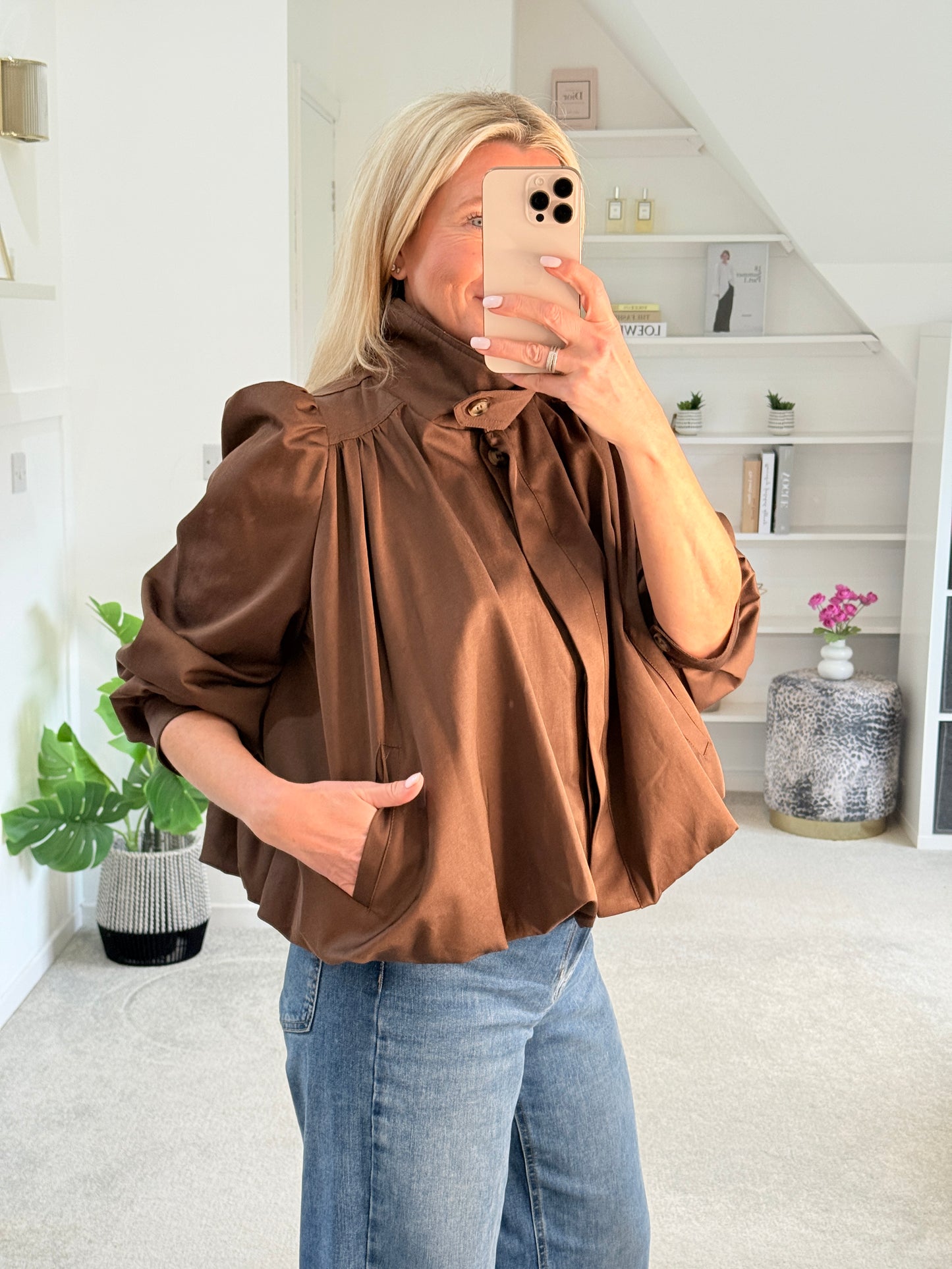 Coffee Chloe Puff Sleeve Jacket