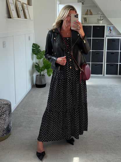 Black Polka Dot Bardot Maxi Dress - PRE ORDER