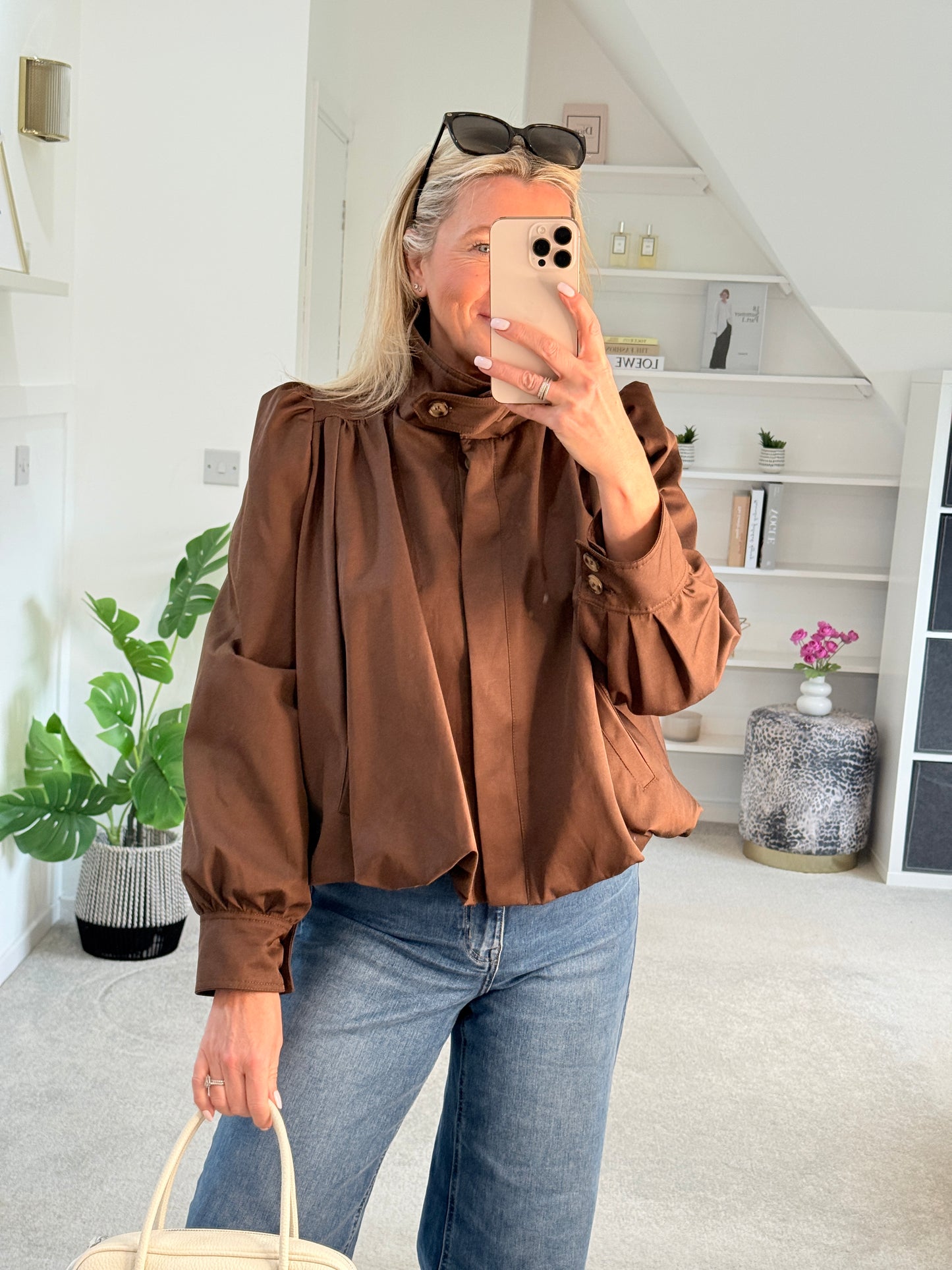 Coffee Chloe Puff Sleeve Jacket