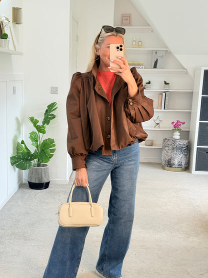 Coffee Chloe Puff Sleeve Jacket