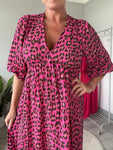 Neon Pink Large Leopard Cheesecloth Dress