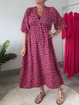 Neon Pink Large Leopard Cheesecloth Dress