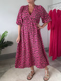 Neon Pink Large Leopard Cheesecloth Dress