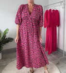 Neon Pink Large Leopard Cheesecloth Dress