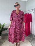 Neon Pink Large Leopard Cheesecloth Dress