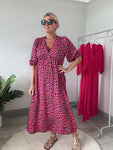 Neon Pink Large Leopard Cheesecloth Dress