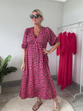 Neon Pink Large Leopard Cheesecloth Dress