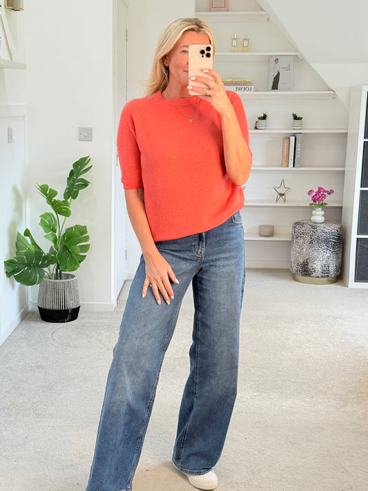 Coral Crew Neck 1/2 Sleeve Jumper