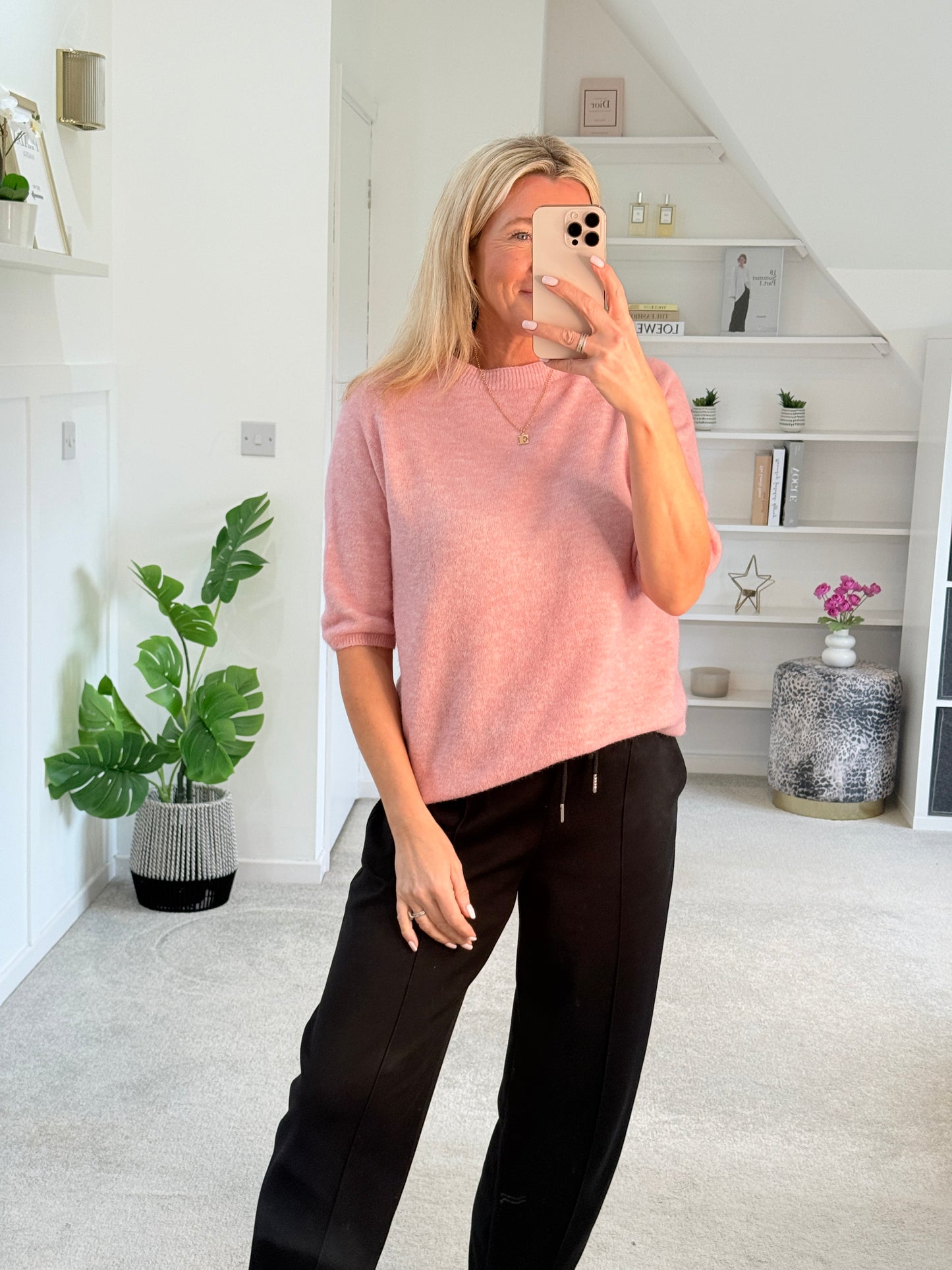 Baby Pink Crew Neck 1/2 Sleeve Jumper