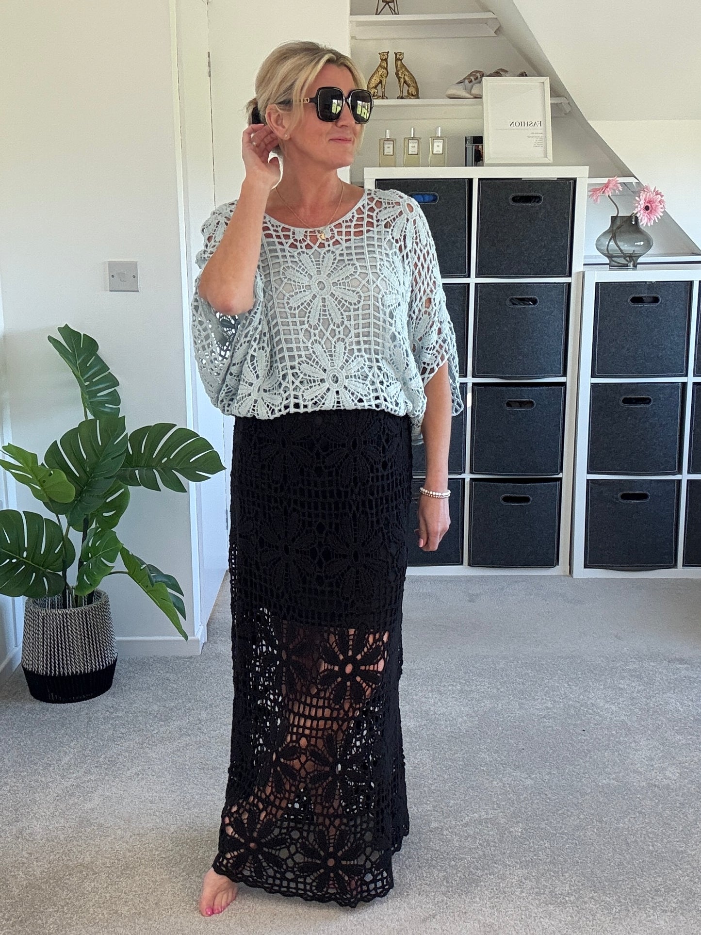 Stone Crochet Maxi Skirt