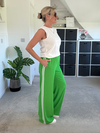 Cream/Mocha Double Stripe Wide Leg Trousers