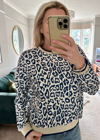 Navy Leopard Print Sweatshirt/Top