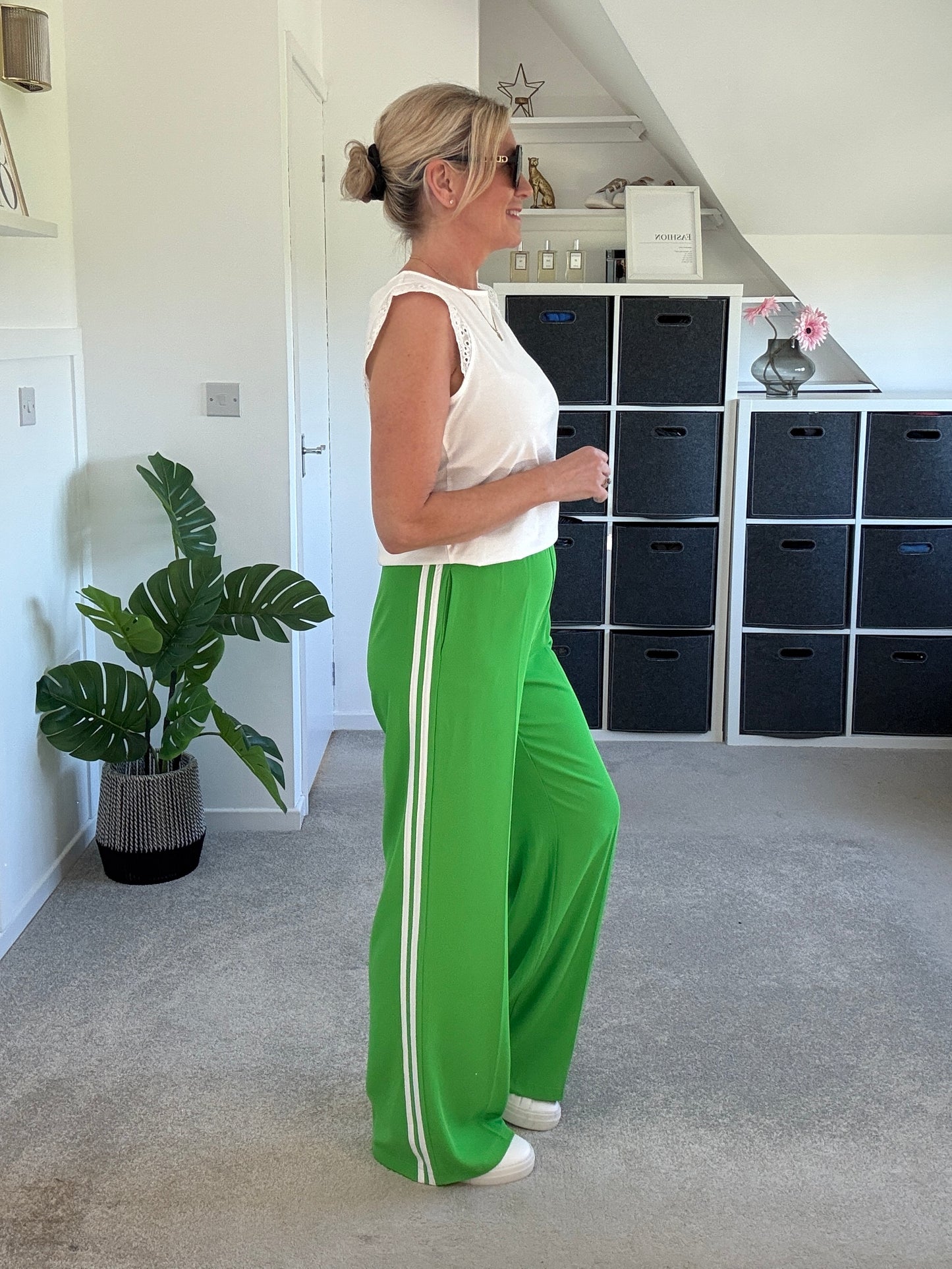 Bon Bon/White Double Stripe Wide Leg Trousers