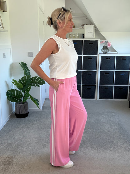 Bon Bon/White Double Stripe Wide Leg Trousers
