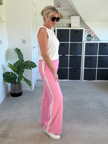 Bon Bon/White Double Stripe Wide Leg Trousers