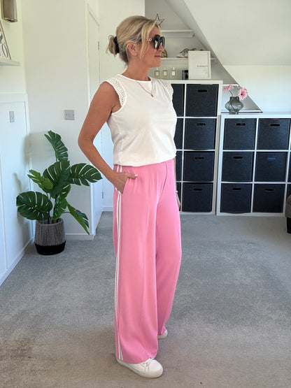 Cream/Mocha Double Stripe Wide Leg Trousers