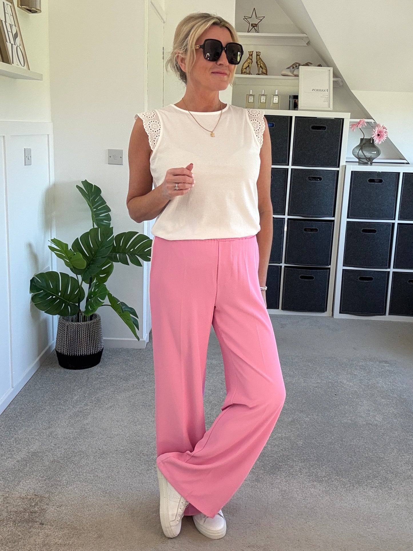 Bon Bon/White Double Stripe Wide Leg Trousers