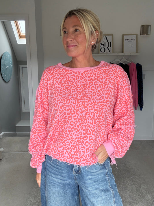 Orange/Pink Leopard Oversized Sweatshirt