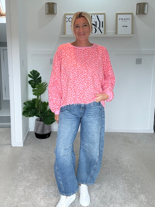 Orange/Pink Leopard Oversized Sweatshirt
