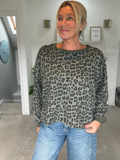 Khaki Leopard Oversized Sweatshirt