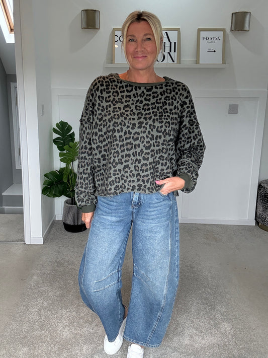 Khaki Leopard Oversized Sweatshirt
