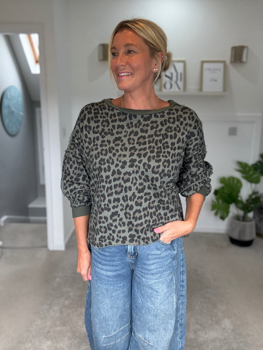 Khaki Leopard Oversized Sweatshirt