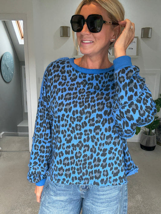 Cobalt Leopard Oversized Sweatshirt