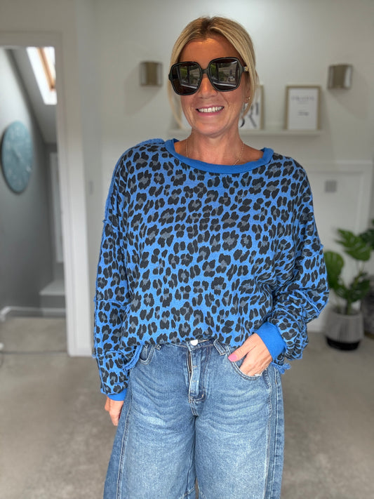 Cobalt Leopard Oversized Sweatshirt