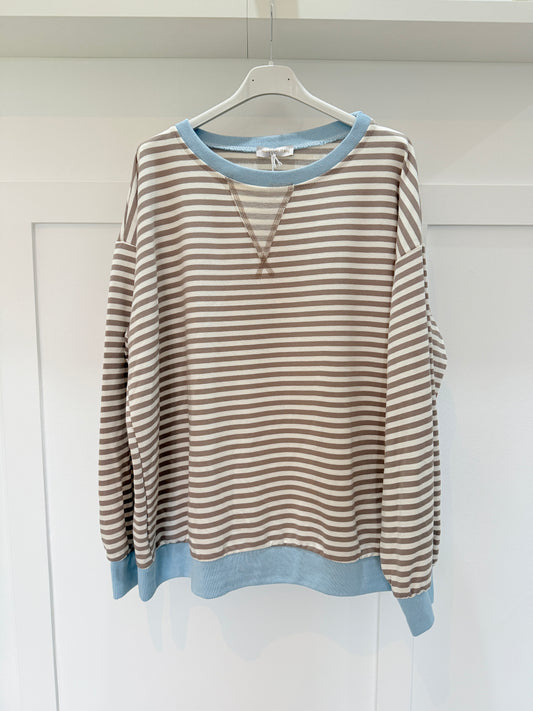 Mocha/Cream Relaxed Breton Sweatshirt
