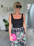 Black Tropical Print Vest Pocket Dress