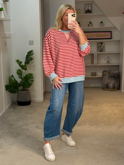 Red/Cream Relaxed Breton Sweatshirt