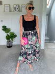 Black Tropical Print Vest Pocket Dress