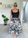 Black Tropical Print Vest Pocket Dress