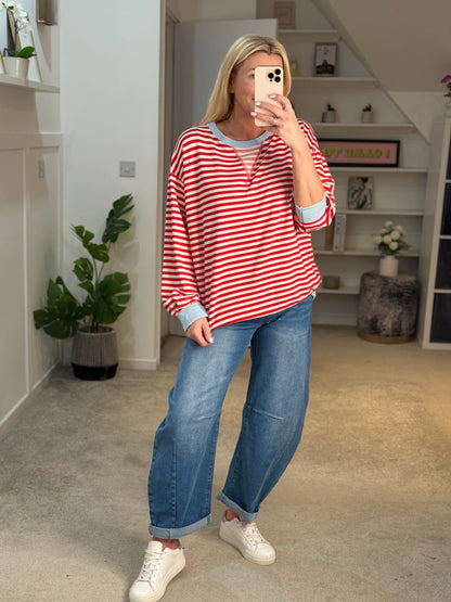 Red/Cream Relaxed Breton Sweatshirt