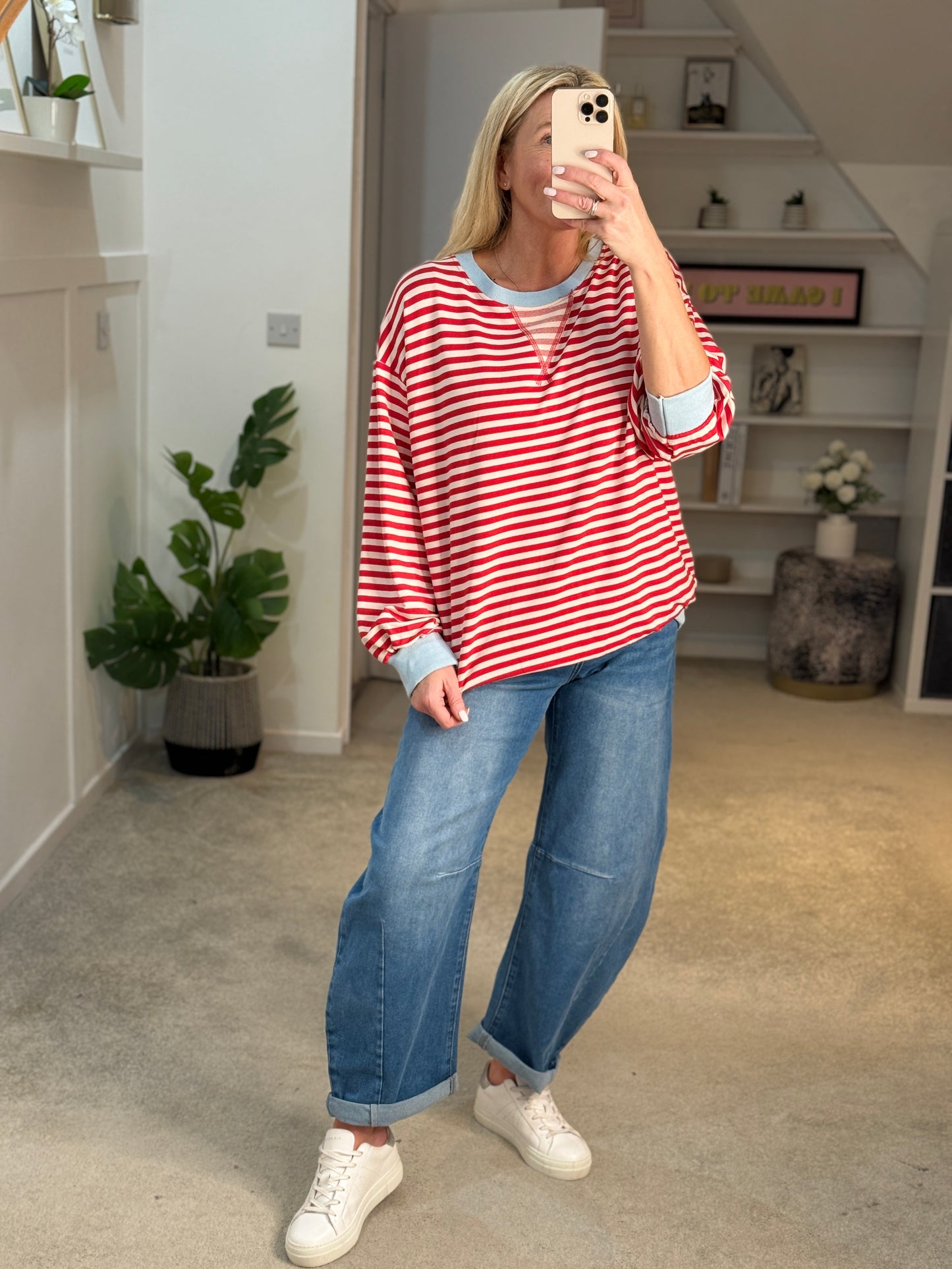 Red/Cream Relaxed Breton Sweatshirt