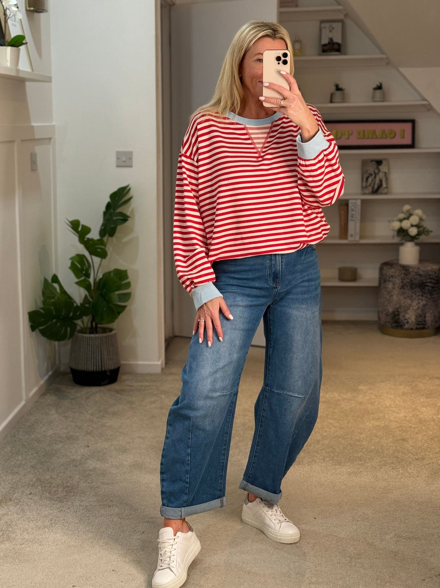 Red/Cream Relaxed Breton Sweatshirt