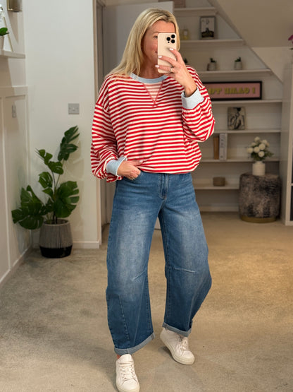 Red/Cream Relaxed Breton Sweatshirt