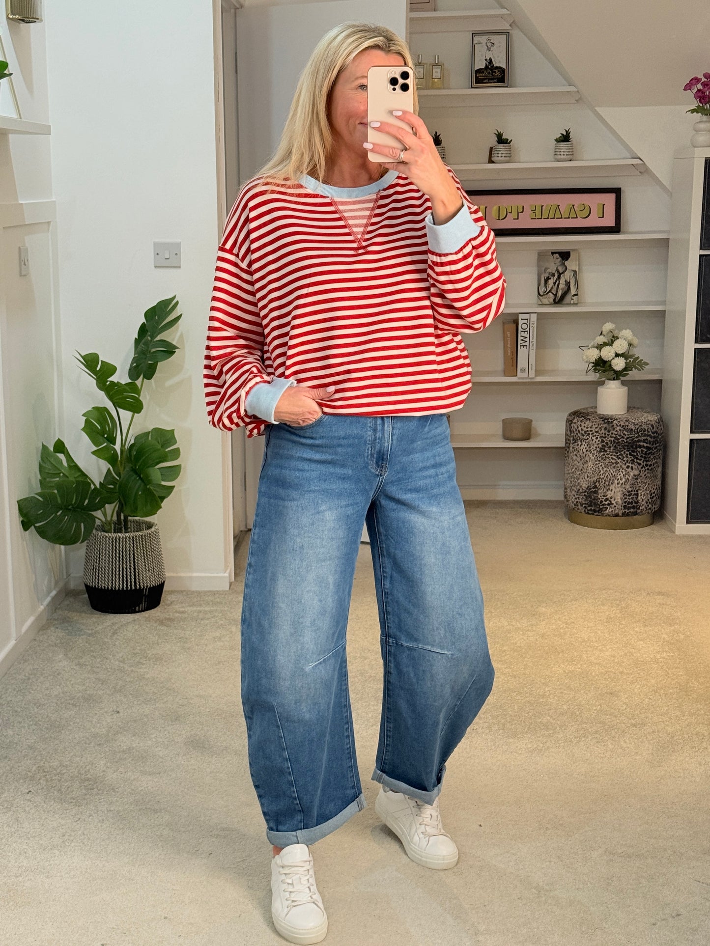 Red/Cream Relaxed Breton Sweatshirt