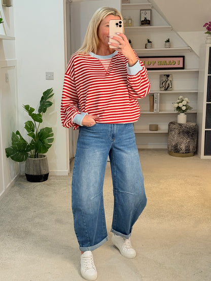 Red/Cream Relaxed Breton Sweatshirt